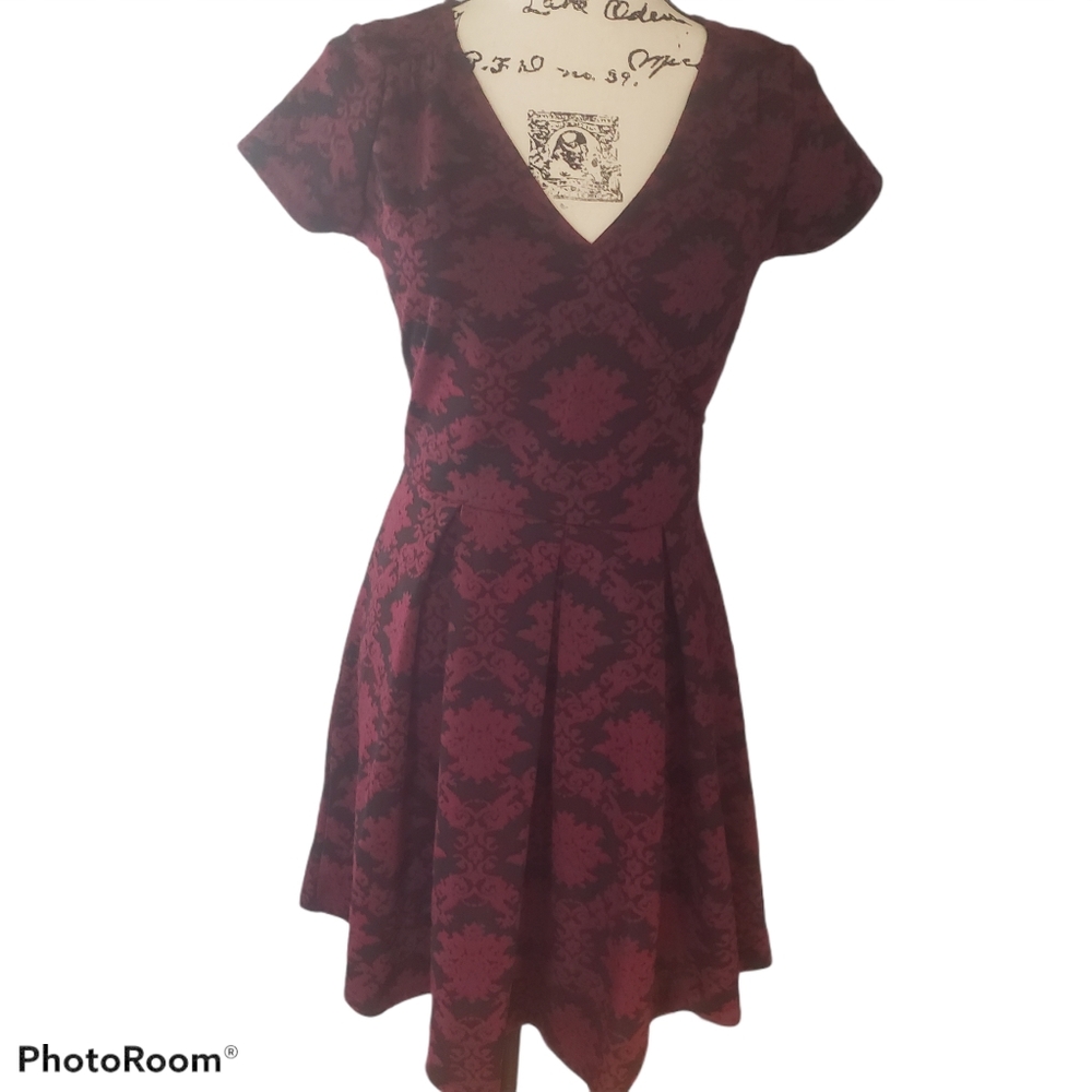 Vintage Sequin Hearts Burgundy Patterned Dress size 9